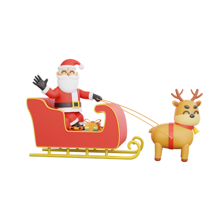 Santa Enjoin Reindeer Sleigh  3D Illustration