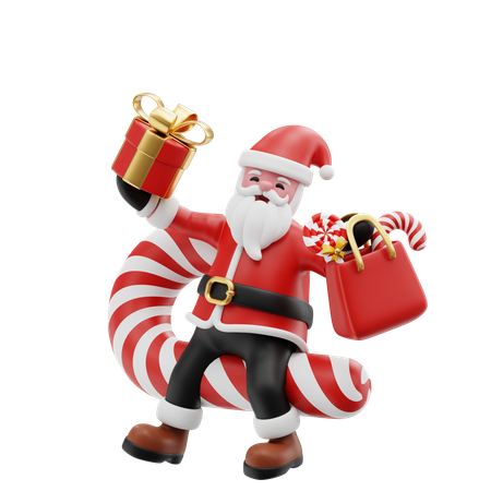 Santa flying to give gift  3D Illustration