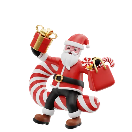 Santa flying to give gift  3D Illustration