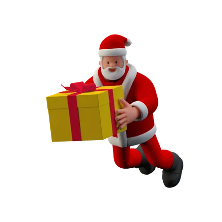 Santa flying with Gift 3D Illustration