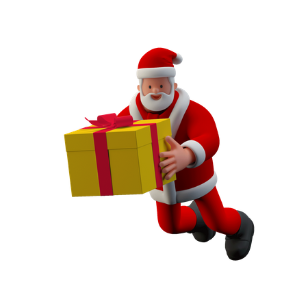 Santa flying with Gift  3D Icon
