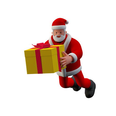 Santa flying with Gift  3D Illustration