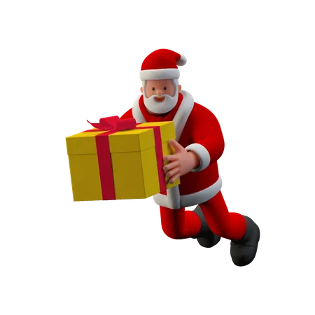 Santa flying with Gift  3D Illustration