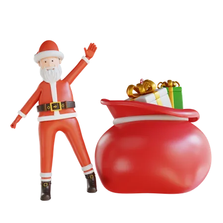 3 D Illustration Santa Takes And Gift Bag 3D Illustration