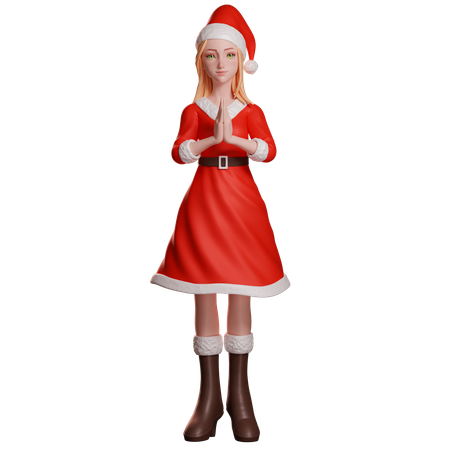 Menina do Papai Noel mostrando gesto de mão Namastê  3D Illustration