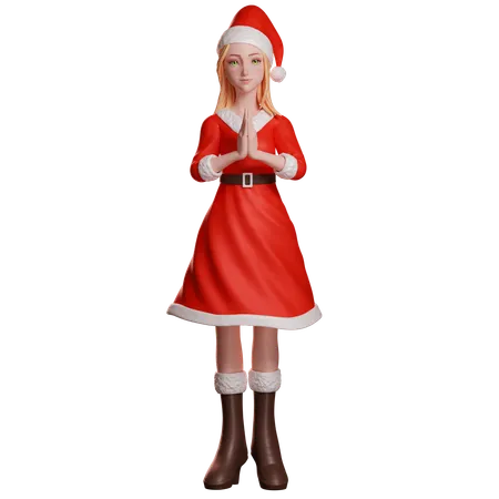 Menina do Papai Noel mostrando gesto de mão Namastê  3D Illustration