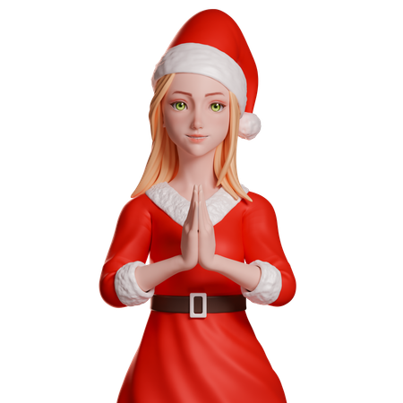 Menina do Papai Noel mostrando gesto de mão Namastê  3D Illustration