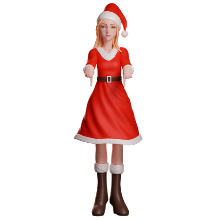 Santa Girl Pointing Down  3D Illustration