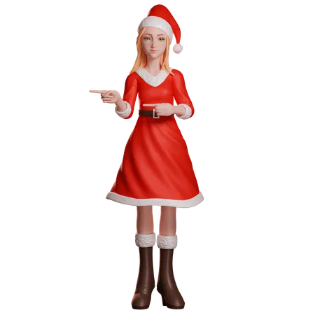 Santa Girl Pointing Left  3D Illustration