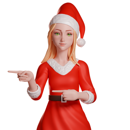 Santa Girl Pointing Left  3D Illustration