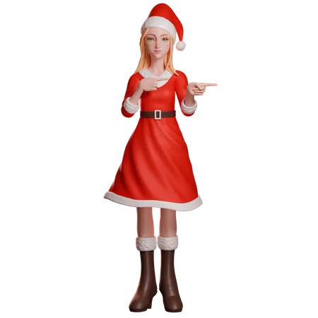 Santa Girl Pointing Right  3D Illustration