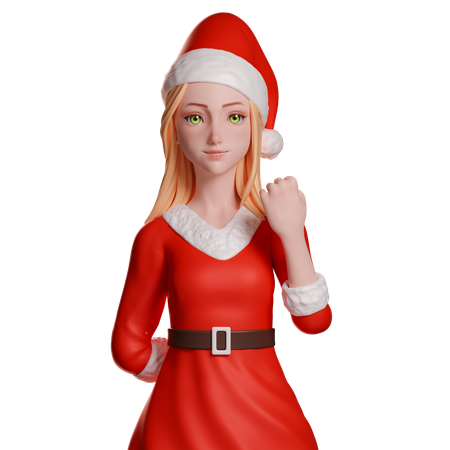 Santa Girl Showing Fist Hand Gesture  3D Illustration