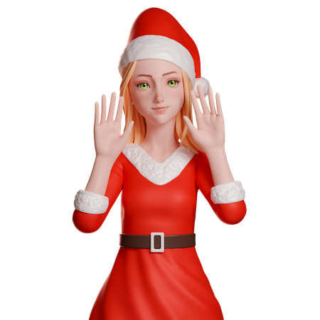 Santa Girl Showing Hands  3D Illustration