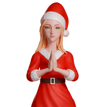 Santa Girl zeigt Namaste-Handgeste  3D Illustration