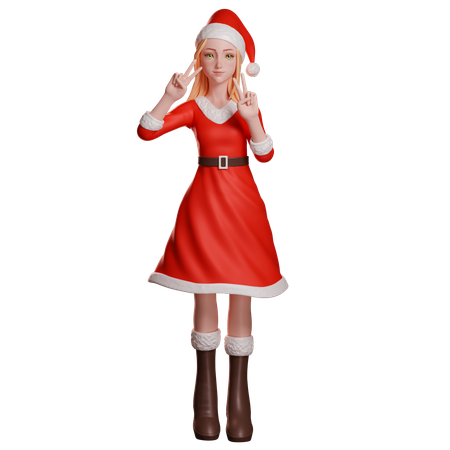 Santa Girl Showing Peace Hand Gesture Using Her Both Hands  3D Illustration