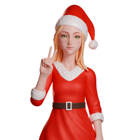 Santa Girl Showing Peace Hand Gesture Using Her Left Hand  3D Illustration