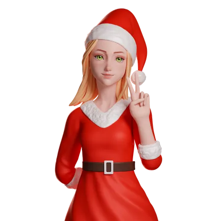 Santa Girl Showing Peace Hand Gesture Using Her Right Hand  3D Illustration