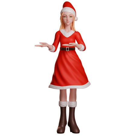 Santa Girl Showing Something Left  3D Illustration