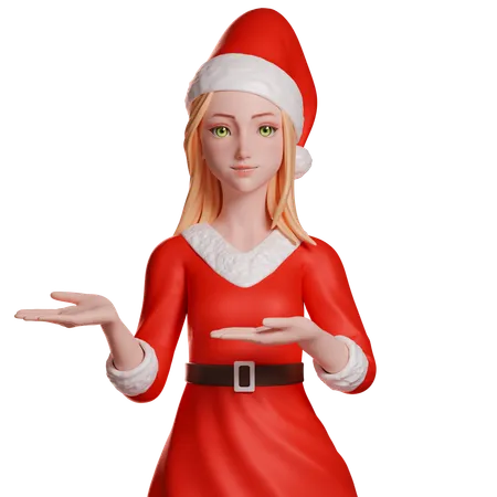 Santa Girl Showing Something Left  3D Illustration