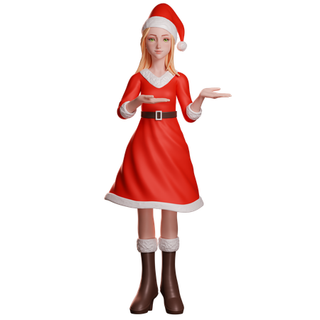 Santa Girl Showing Something Right Hands  3D Illustration