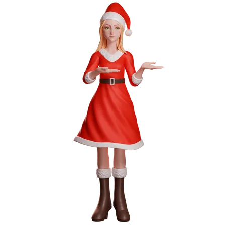 Santa Girl Showing Something Right Hands  3D Illustration