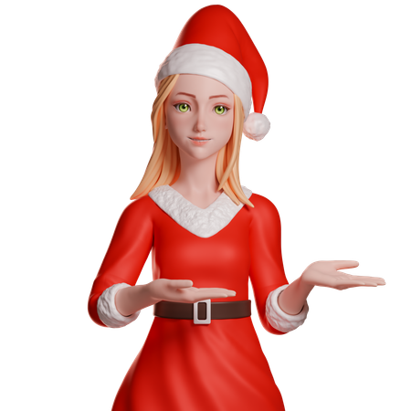 Santa Girl Showing Something Right Hands  3D Illustration