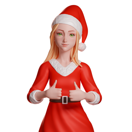 Santa Girl Showing Thumb Up Sign With Her Both Hands  3D Illustration