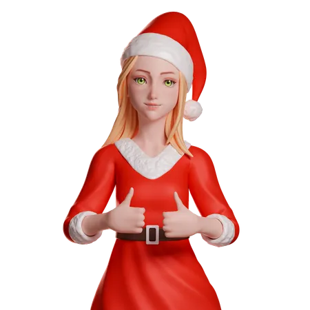 Santa Girl Showing Thumb Up Sign With Her Both Hands  3D Illustration