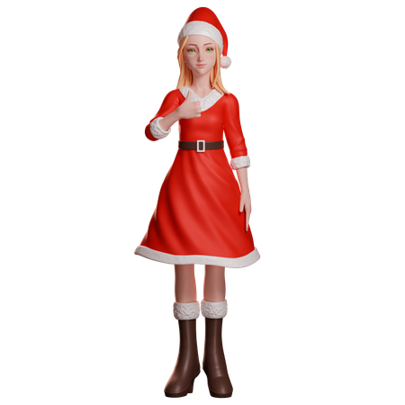 Santa Girl Showing Thumb Up Sign With Her Left Hand  3D Illustration