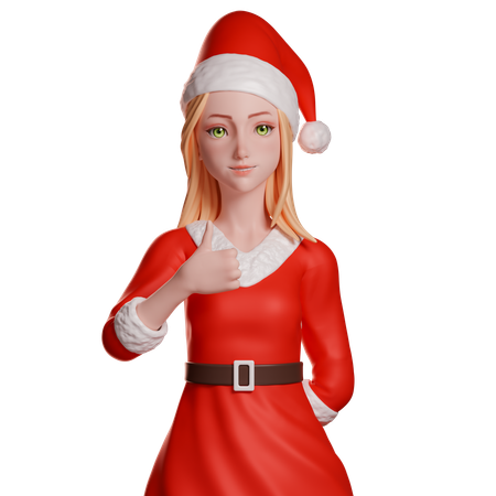 Santa Girl Showing Thumb Up Sign With Her Left Hand  3D Illustration