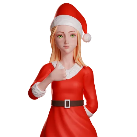 Santa Girl Showing Thumb Up Sign With Her Left Hand  3D Illustration