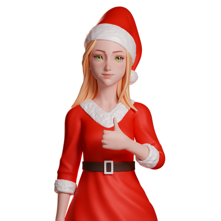 Santa Girl Showing Thumb Up Sign With Her Right Hand  3D Illustration