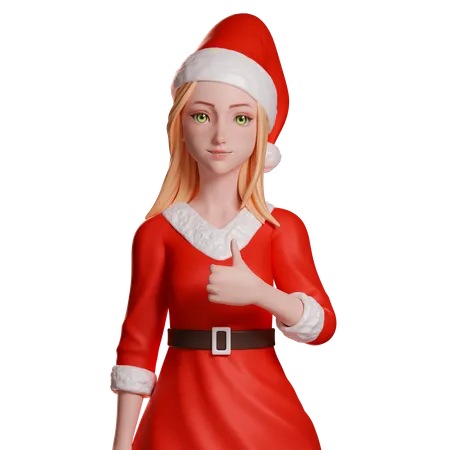 Santa Girl Showing Thumb Up Sign With Her Right Hand  3D Illustration