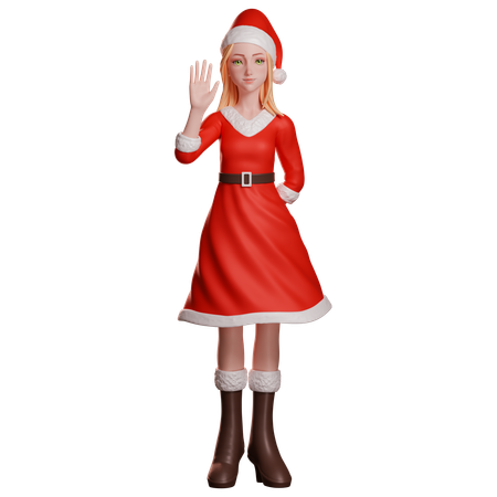 Santa Girl Waving Left Hand  3D Illustration