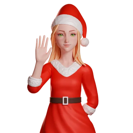 Santa Girl Waving Left Hand  3D Illustration