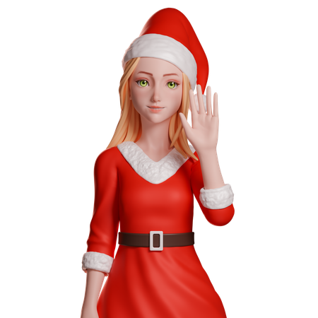 Santa Girl Waving Right Hand  3D Illustration