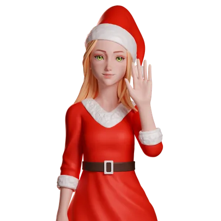 Santa Girl Waving Right Hand  3D Illustration