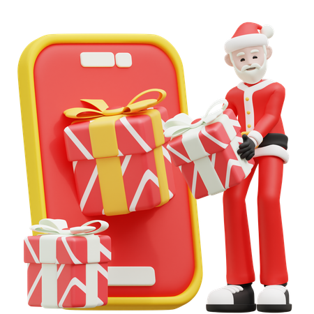 Santa Giving Online Gift  3D Illustration