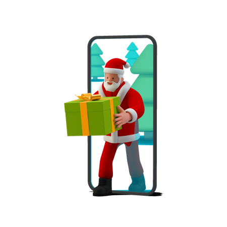 Santa Giving online gift 3D Illustration