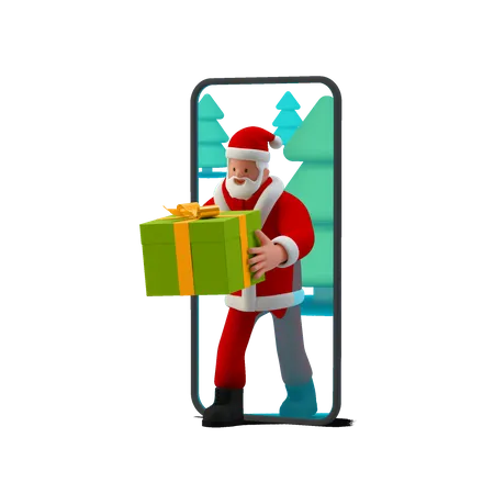 Santa Giving online gift  3D Illustration