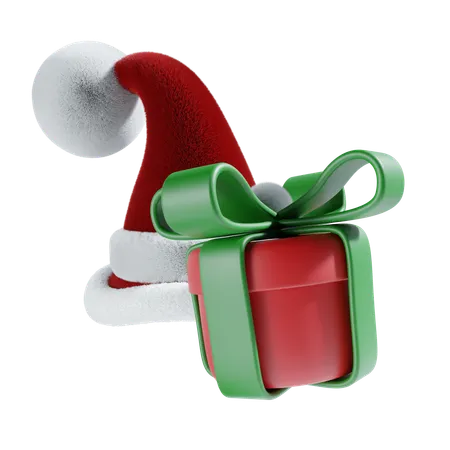 Santa Hat And Gift  3D Icon