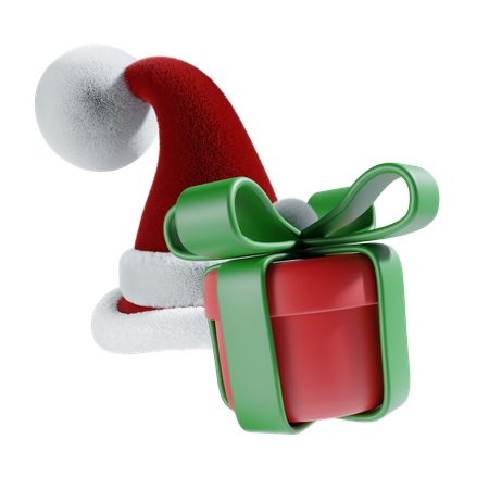 Santa Hat And Gift  3D Icon