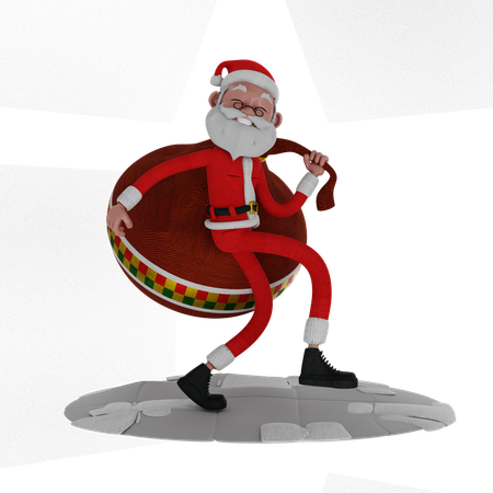 Santa sosteniendo bolsa de regalo  3D Illustration