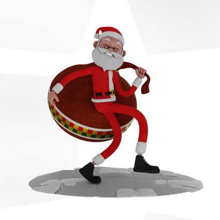 Santa sosteniendo bolsa de regalo  3D Illustration