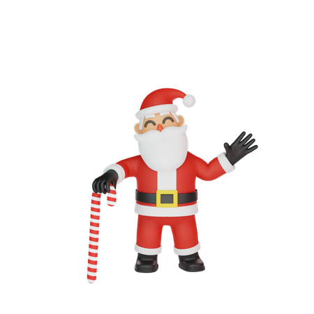 Santa Holding Candy Cane 3D Illustration
