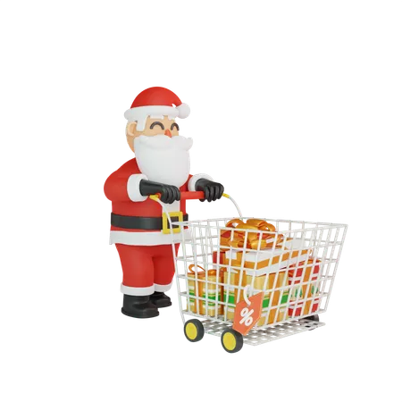 Santa Holding Cart  3D Illustration