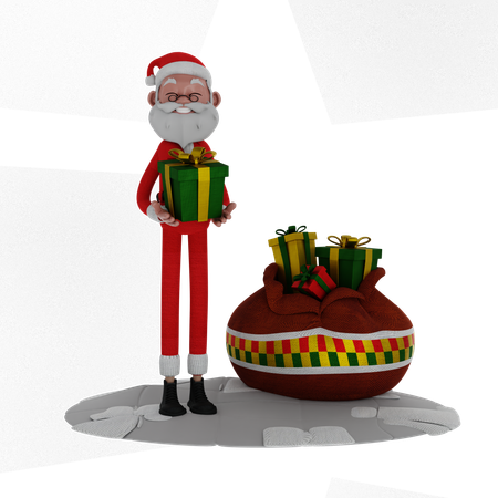 Santa Holding Gift  3D Illustration