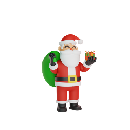 Santa Holding Gift  3D Illustration