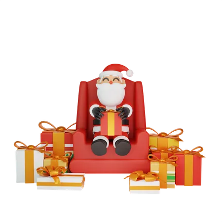 Santa Holding Gift  3D Illustration