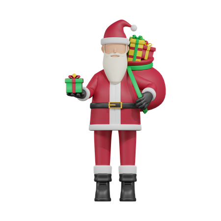 Santa Holding Gift  3D Illustration